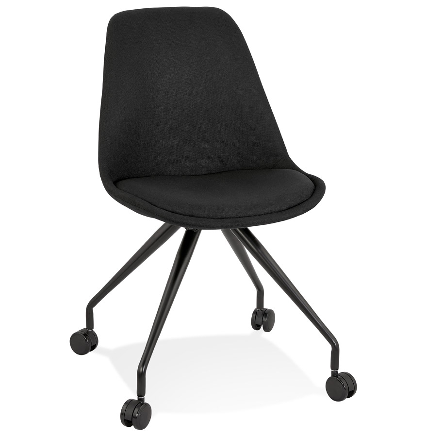 'snap' black fabric office chair on wheels with black metal frame