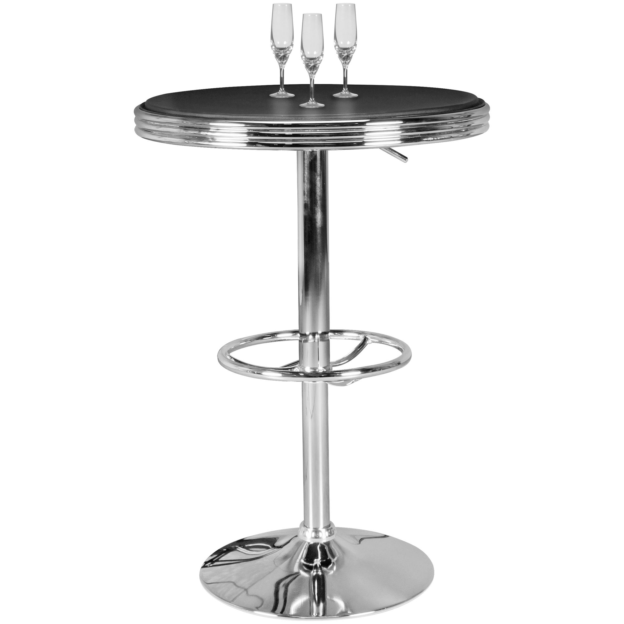 American diner  table elvis round ø 60 cm aluminum imitation leather retro floor table usa in black / silver