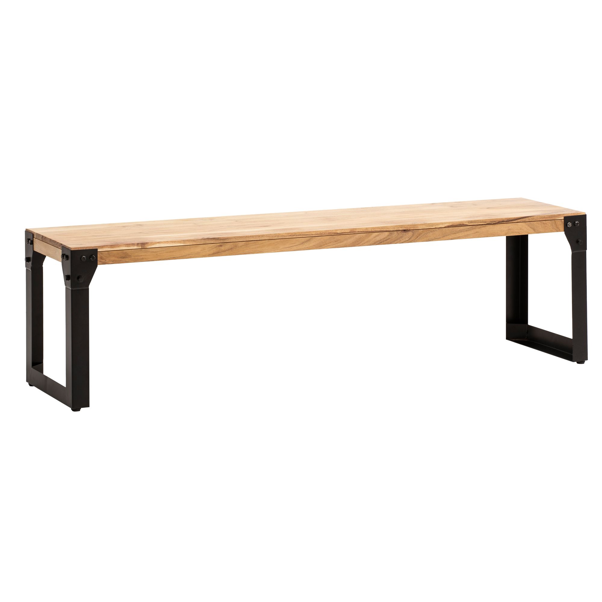 Dining Bench 120x40x45 cm Solid Acacia Wood Golden Brown | Black Metal Legs | Industrial Backless Bench
