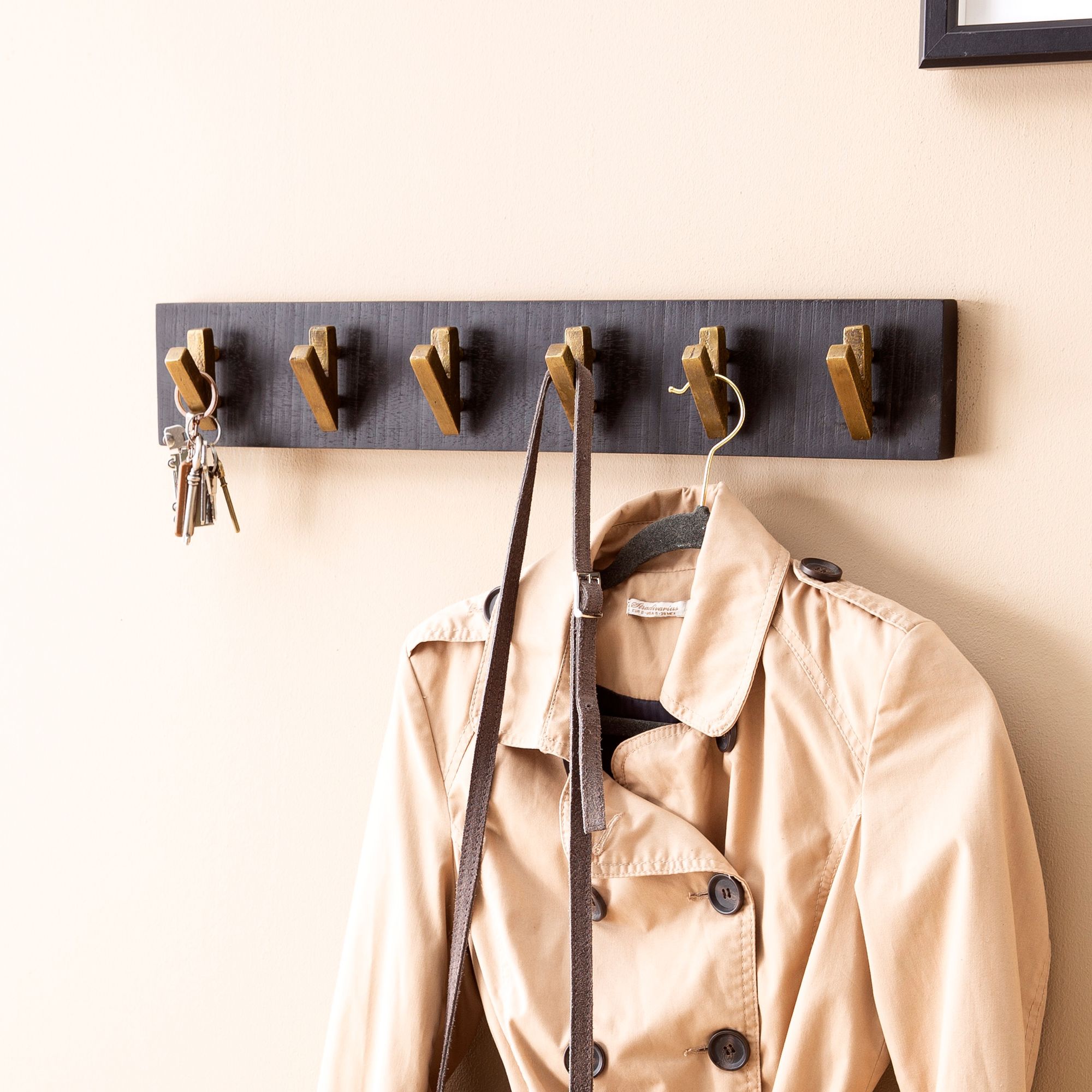 Wall coat rack mango solid wood / metal 60 x 10 x 8 cm black gold