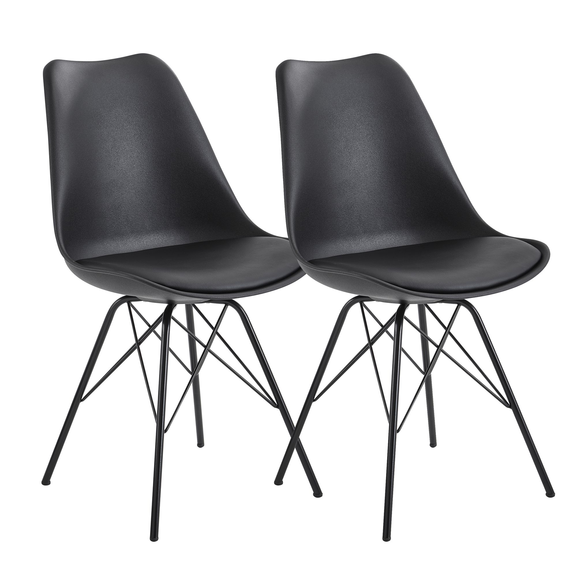 Dining Chair 2pcs Set | Black PU leather | 48x86x58 cm