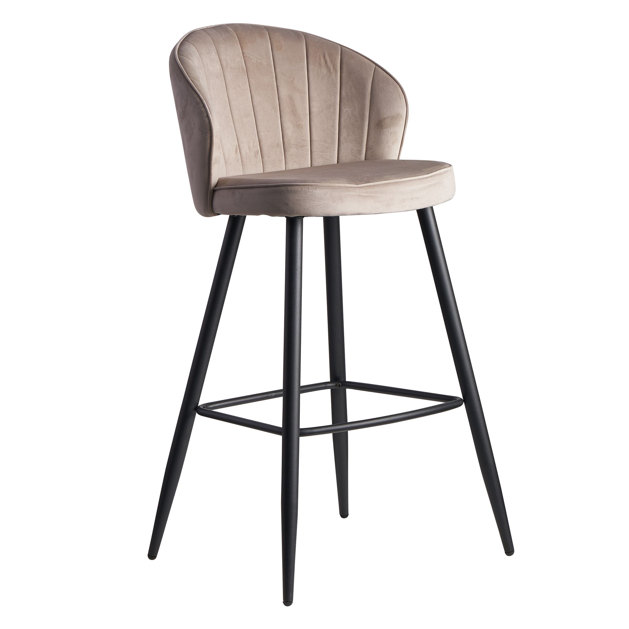 Beige Velvet Bar Stool | Black Metal | 56x102.5x52.5 cm