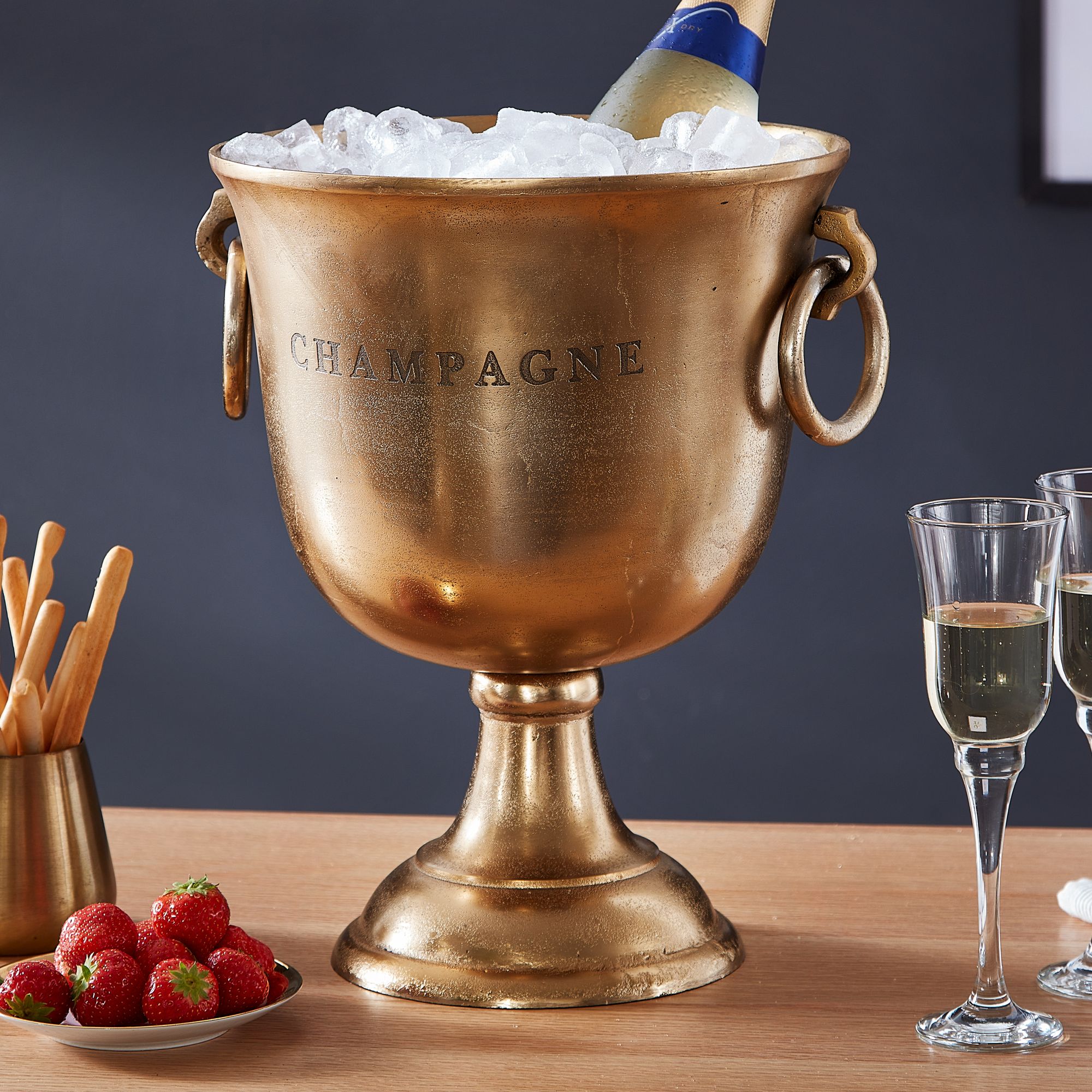 Champagne cooler gold 28.5x37.5x28.5 cm aluminum massive champagne cooler large
