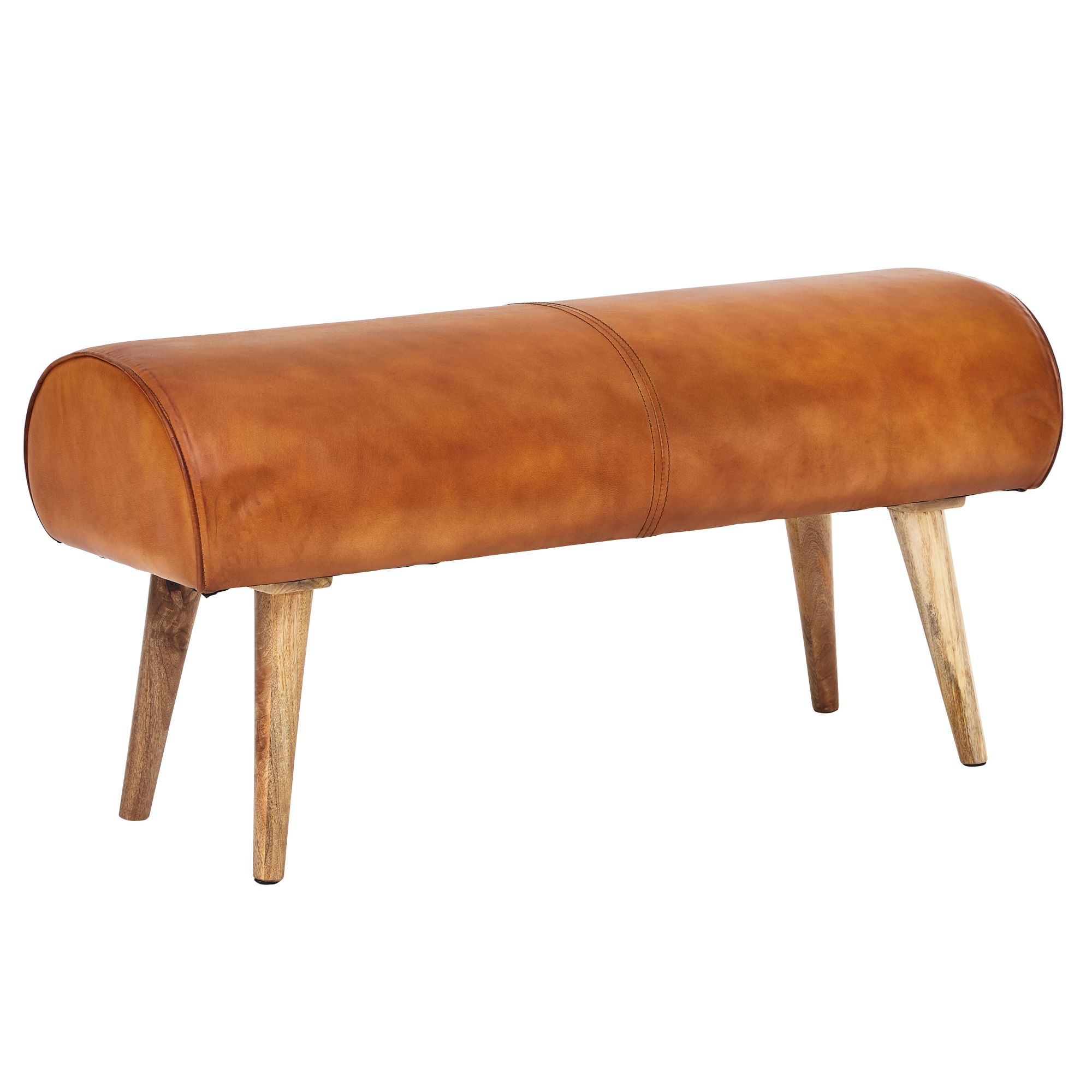 Bench genuine leather / solid wood bench 100x53x40 cm