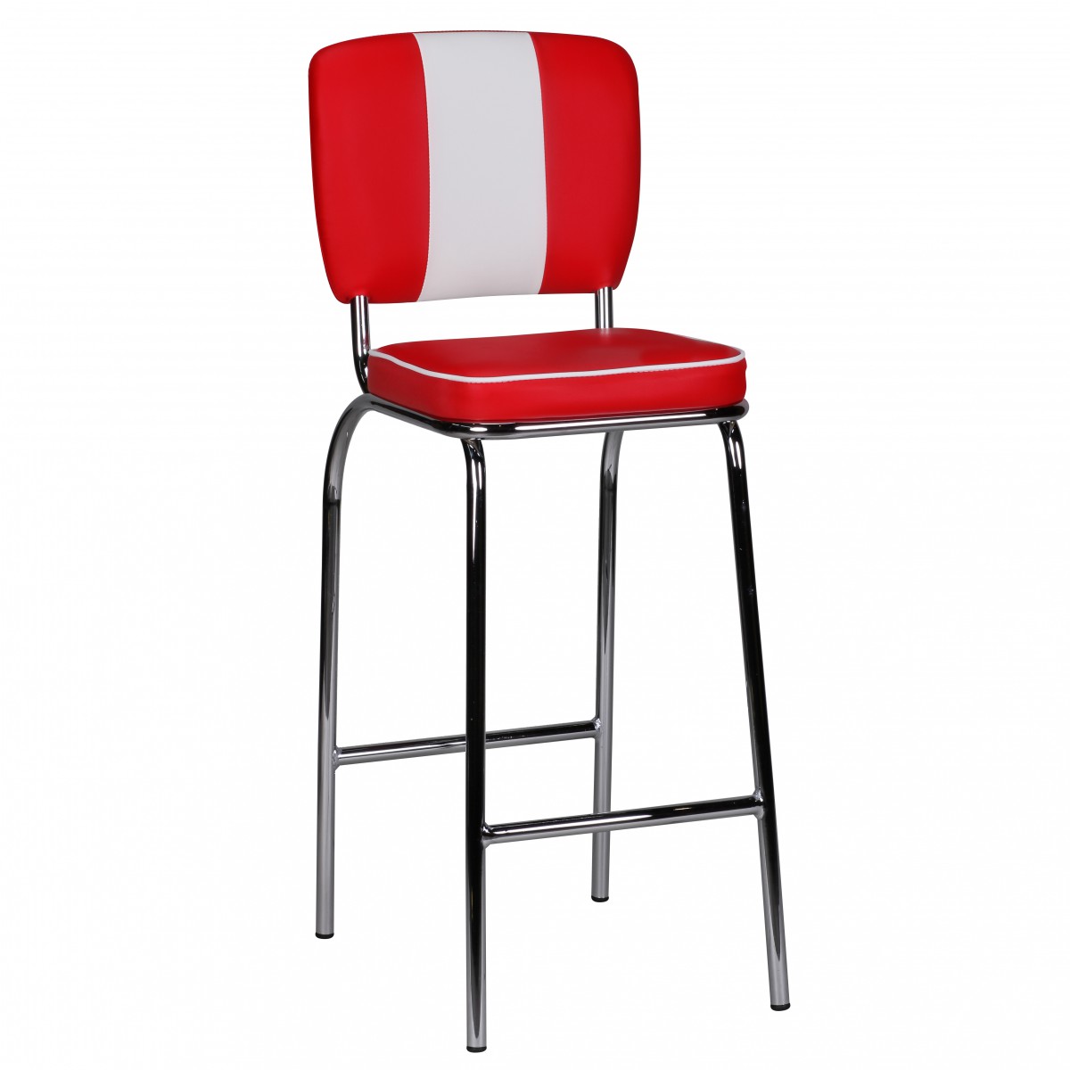 American Diner Retro Bar Stool Red White | PU Leather & Cotton | 110x40x38 cm