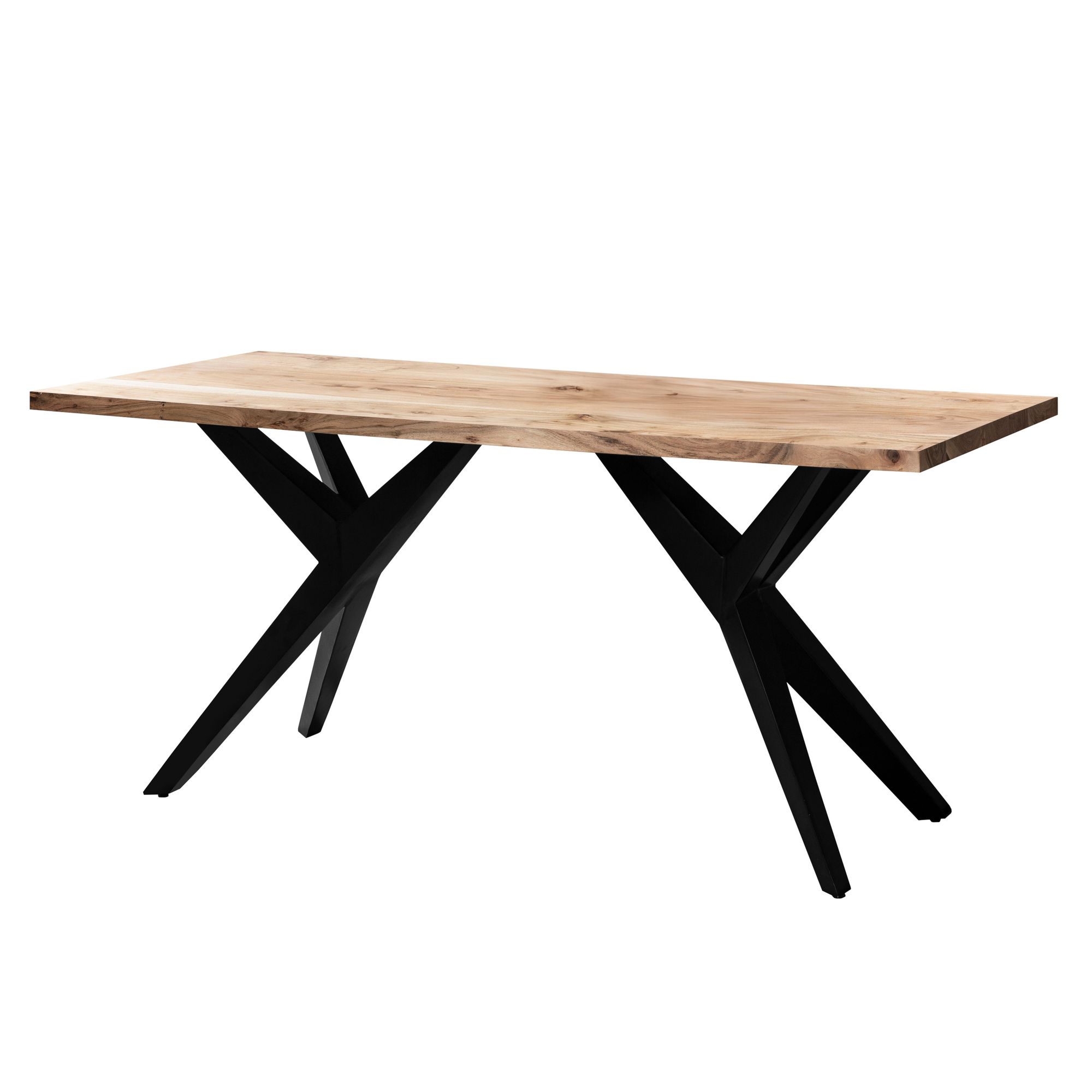 Acacia Solid Wood and Metal Dining Table 120x60x76 cm | Rectangular Loft Style Table with Light Golden Top