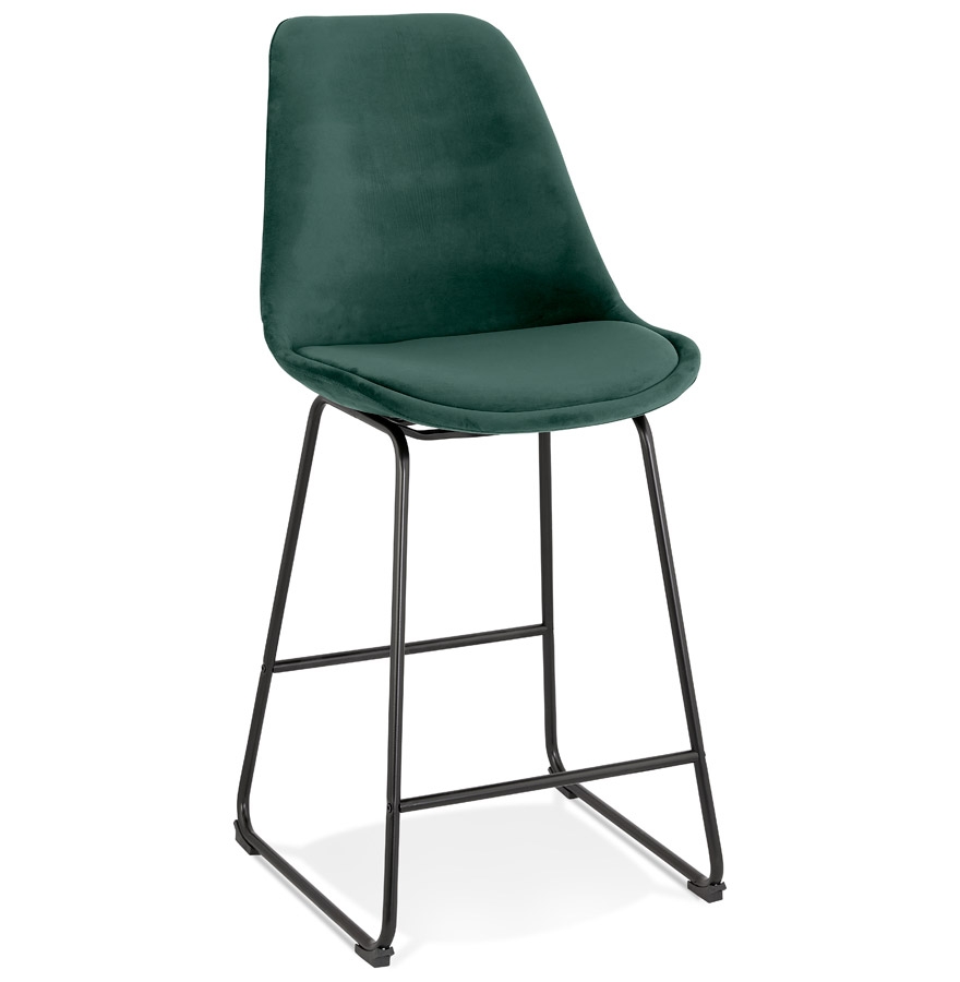 'BULLY MINI' mid-height snack stool in green velvet and black metal legs