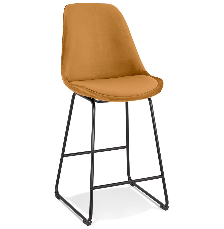'BULLY MINI' mustard velvet mid-height snack stool with black metal legs