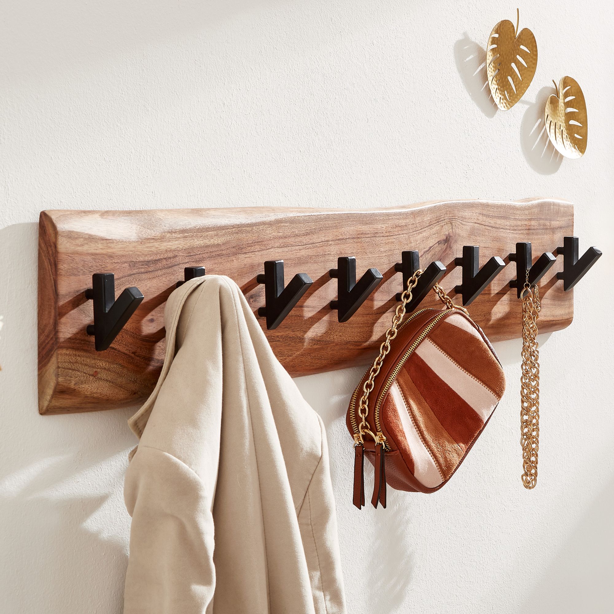 Design coat rack acacia solid wood / metal 90 x 19 x 9 cm