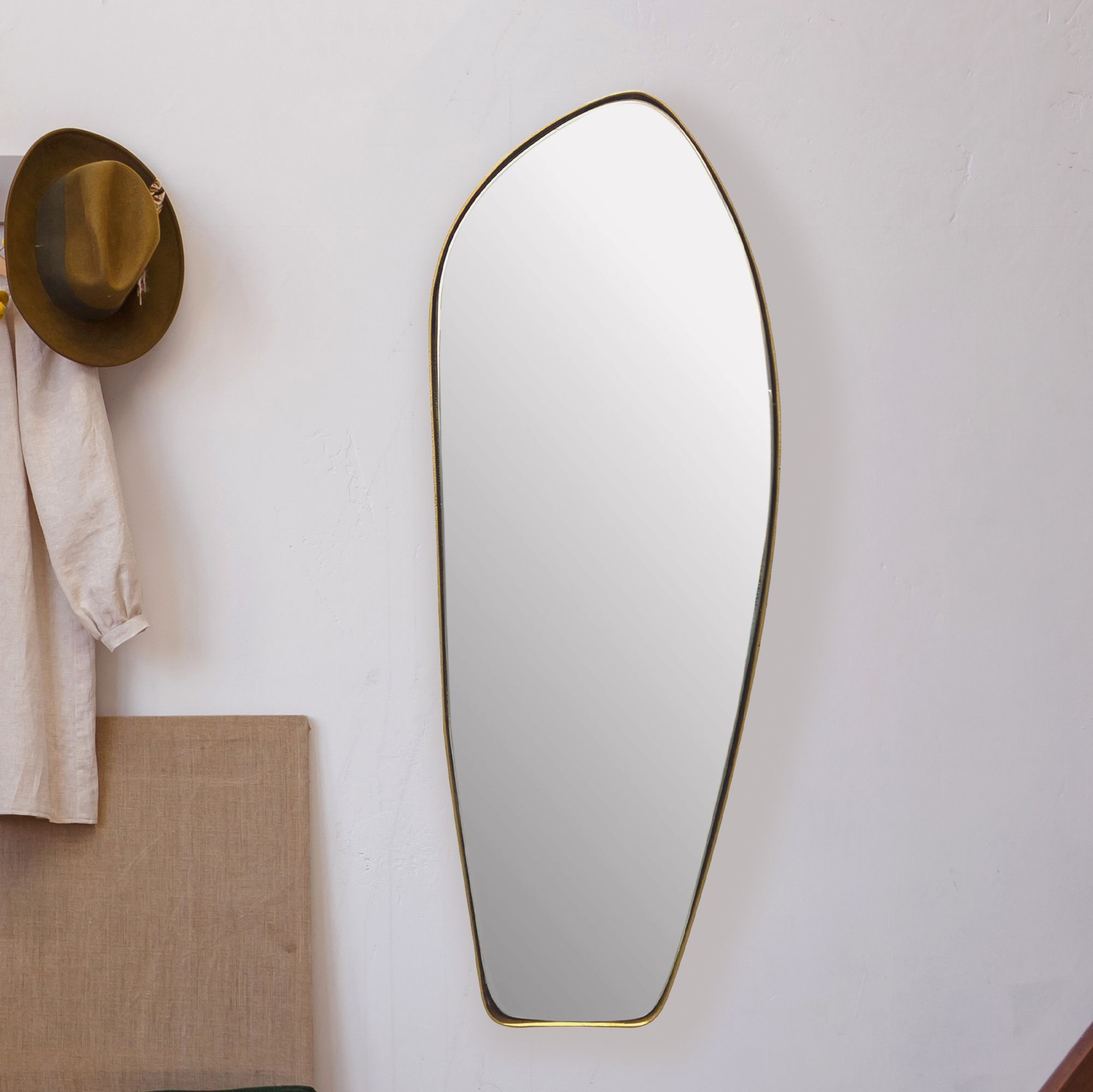 Asymmetric Wall Mirror | Gold Metal Frame | 33x90 cm